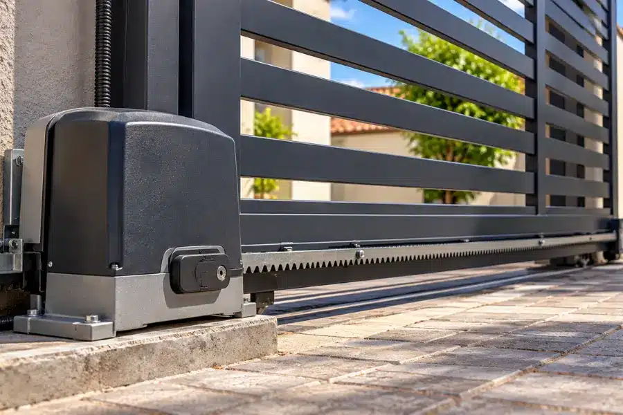 Motor de portão deslizante instalado em portão residencial