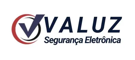 Logotipo da Valuz Segurança Eletrônica com ícone vermelho e texto 'Segurança Eletrônica'